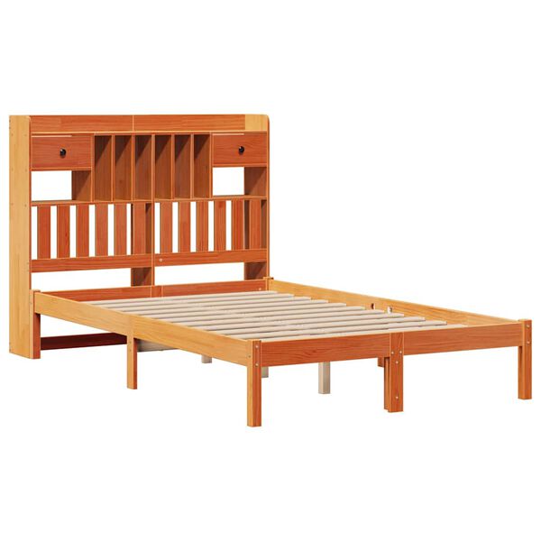 vidaXL Lit biblioth&egrave;que sans matelas cire marron 135x190 cm pin massif