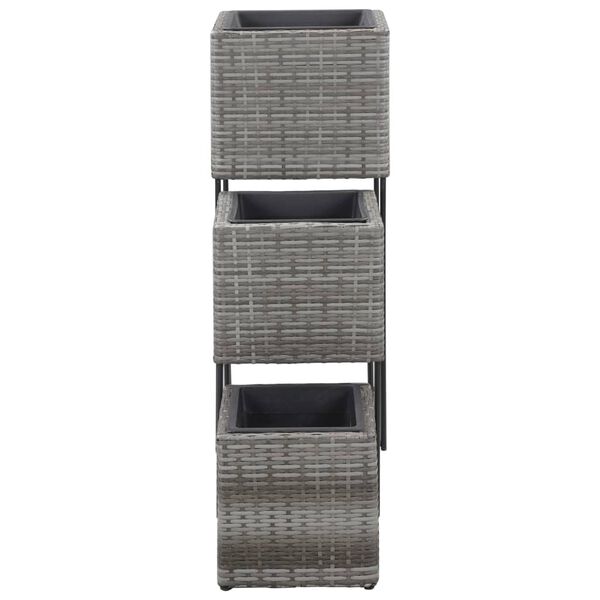 vidaXL Lits sur&eacute;lev&eacute;s de jardin 3 pcs R&eacute;sine tress&eacute;e Gris