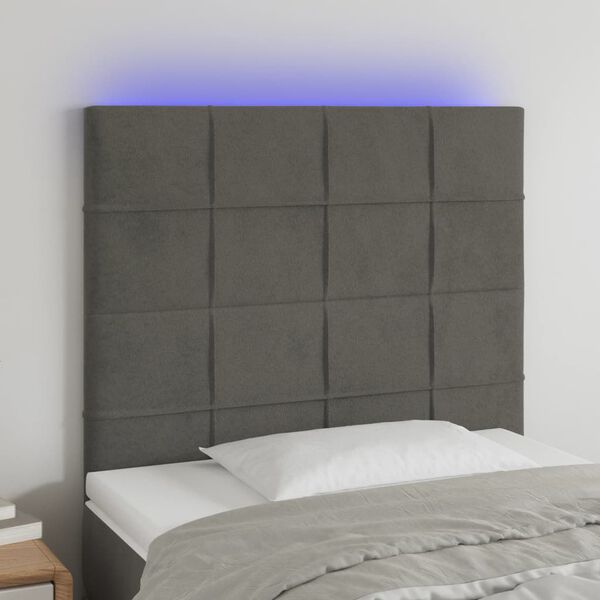 vidaXL T&ecirc;te de lit &agrave; LED Gris fonc&eacute; 100x5x118/128 cm Velours