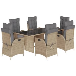 vidaXL Ensemble &agrave; manger de jardin coussins 7 pcs m&eacute;lange beige rotin