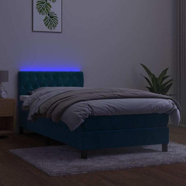 vidaXL Sommier &agrave; lattes de lit avec matelas et LED Bleu fonc&eacute; 90x200cm