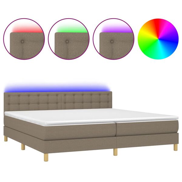 vidaXL Sommier &agrave; lattes de lit et matelas et LED Taupe 200x200cm Tissu