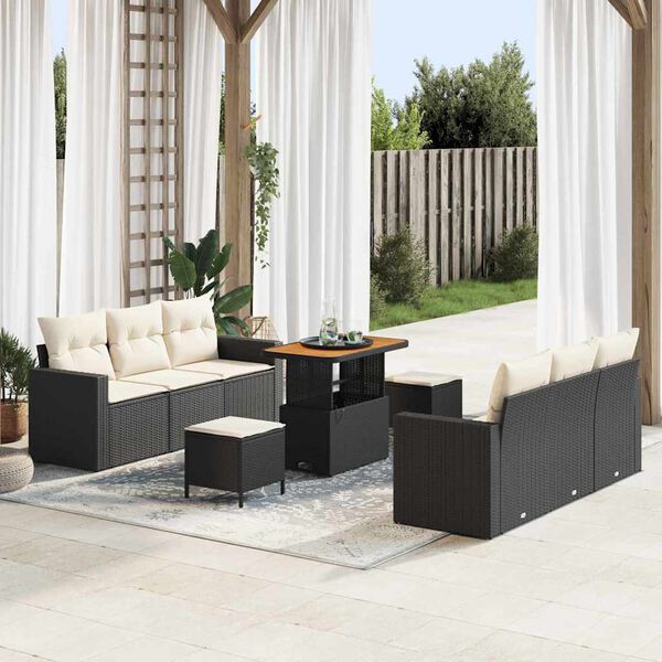 vidaXL Ensemble de canap&eacute; de jardin avec coussin 9 pcs Noir et cr&egrave;me