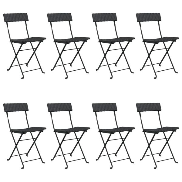 vidaXL Chaises de bistrot pliantes lot de 8 Noir R&eacute;sine tress&eacute;e acier