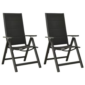 vidaXL Chaises pliables de jardin lot de 2 Textil&egrave;ne et aluminium Noir