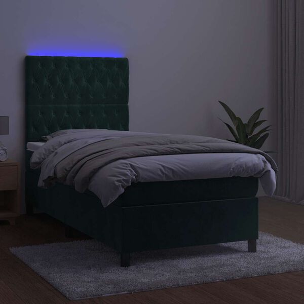 vidaXL Sommier &agrave; lattes de lit et matelas et LED Vert fonc&eacute; 90x190 cm