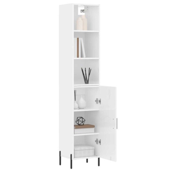 vidaXL Buffet haut Blanc brillant 34,5x34x180 cm Bois d'ing&eacute;nierie