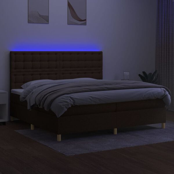 vidaXL Sommier &agrave; lattes de lit matelas et LED Marron fonc&eacute; 200x200 cm