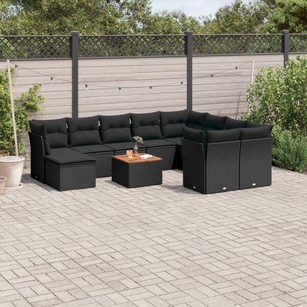 vidaXL Salon de jardin 11 pcs avec coussins noir r&eacute;sine tress&eacute;e