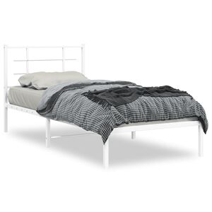 vidaXL Cadre de lit m&eacute;tal sans matelas avec t&ecirc;te de lit blanc 90x190cm