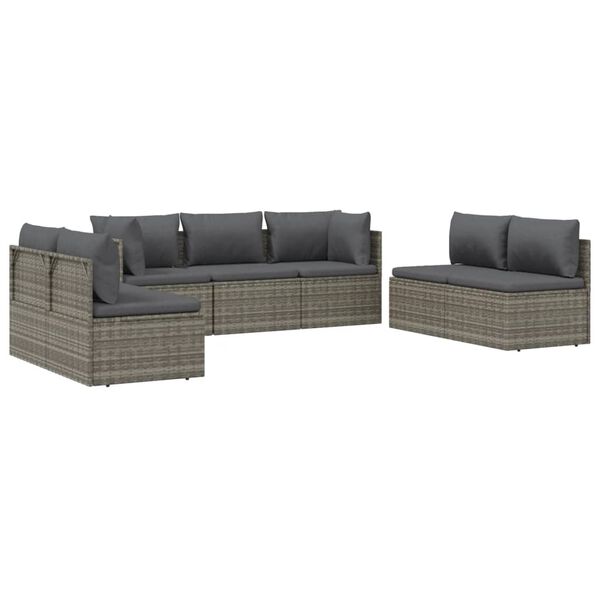 vidaXL Salon de jardin 7 pcs avec coussins Gris R&eacute;sine tress&eacute;e