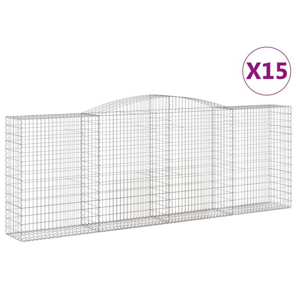 vidaXL Paniers à gabions arqués 15 pcs 400x50x140/160 cm Fer galvanisé