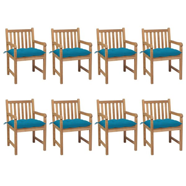 vidaXL Chaises de jardin lot de 8 avec coussins bleu clair Teck solide