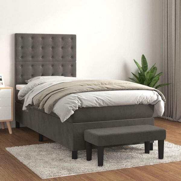 vidaXL Sommier &agrave; lattes de lit avec matelas Gris fonc&eacute; 100x200 cm