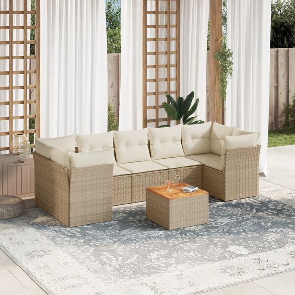 vidaXL Salon de jardin avec coussins 8 pcs beige r&eacute;sine tress&eacute;e