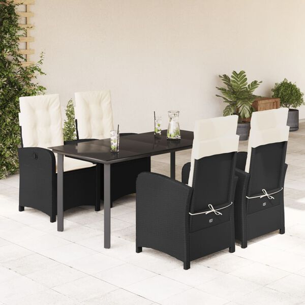 vidaXL Ensemble &agrave; manger de jardin coussins 5pcs Noir R&eacute;sine tress&eacute;e