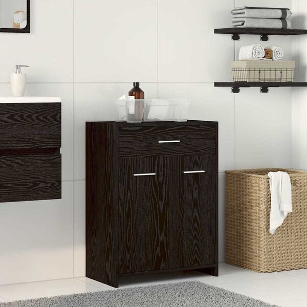 vidaXL Cabinet de salle de bain avec tiroir Ch&ecirc;ne noir 60 x 33 x 80 cm