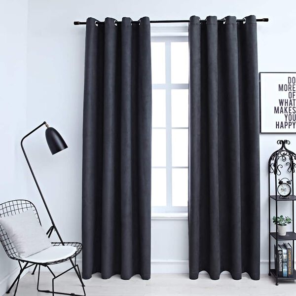 vidaXL Rideaux occultants avec anneaux M&eacute;tal 2pcs Anthracite 140x225cm