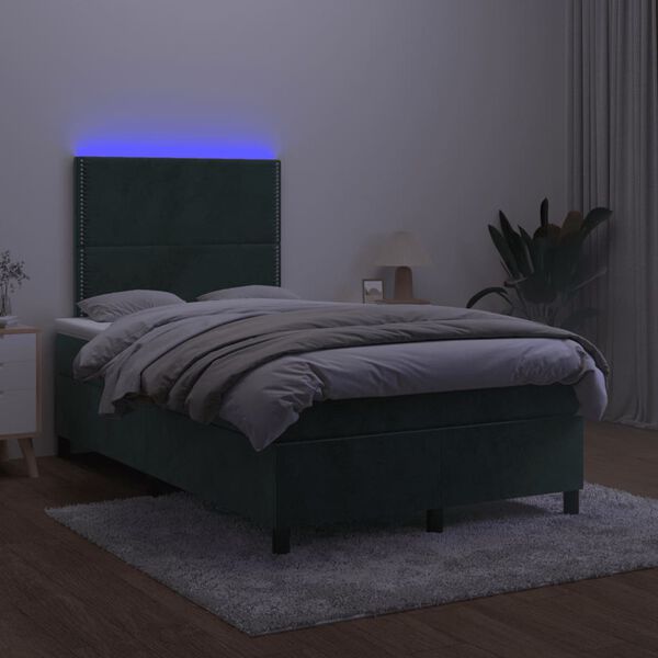 vidaXL Sommier &agrave; lattes de lit avec matelas LED vert fonc&eacute; 120x190 cm