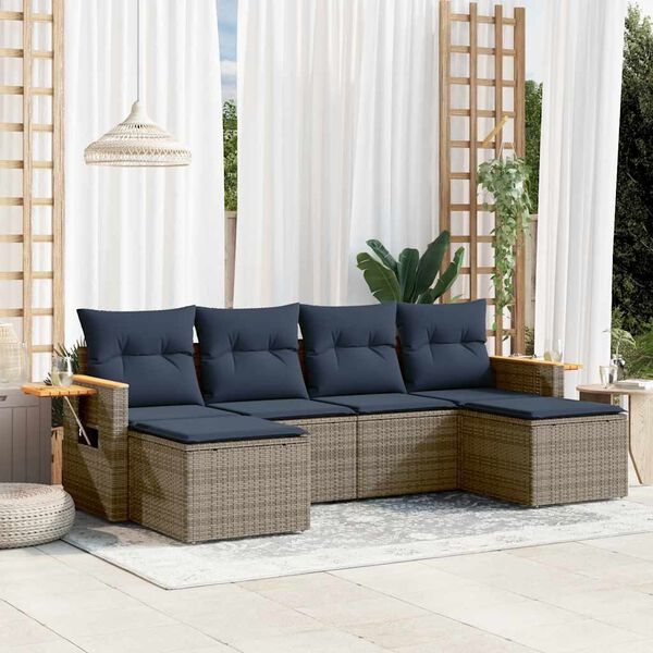 vidaXL Salon de jardin 6 pcs avec coussins gris résine tressée