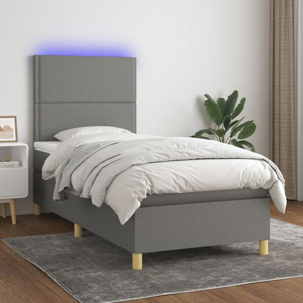 vidaXL Sommier &agrave; lattes de lit avec matelas et LED Gris fonc&eacute; 90x190cm