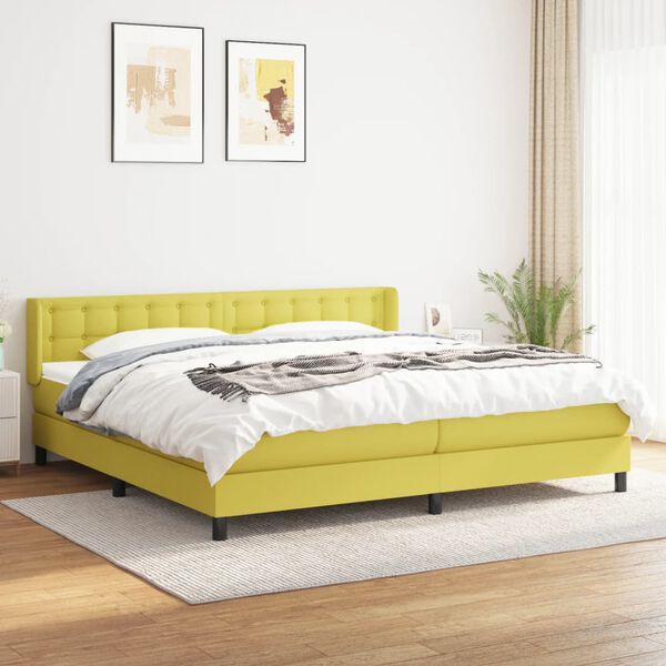 vidaXL Sommier &agrave; lattes de lit avec matelas Vert 200x200 cm Tissu