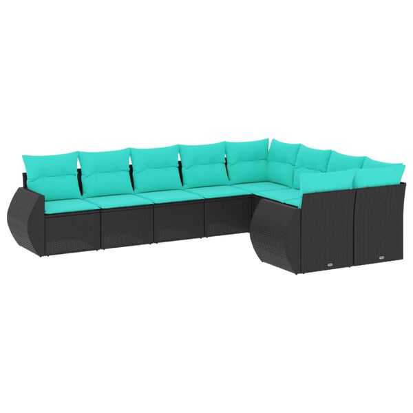 vidaXL Salon de jardin 9 pcs avec coussins noir r&eacute;sine tress&eacute;e