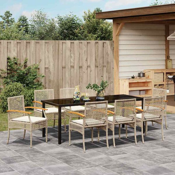 vidaXL Ensemble de salle &agrave; manger pour jardin 9 pcs Beige polyrotin
