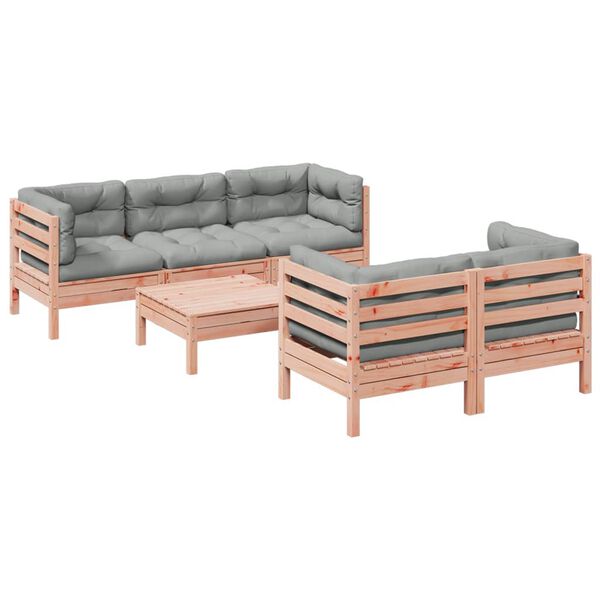 vidaXL Salon de jardin 6 pcs et coussins bois massif sapin de douglas