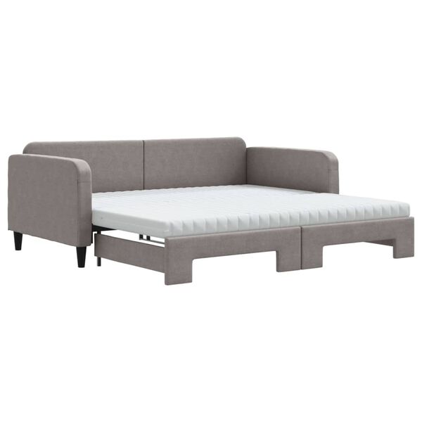 vidaXL Lit de jour avec gigogne et matelas taupe 100x200 cm tissu