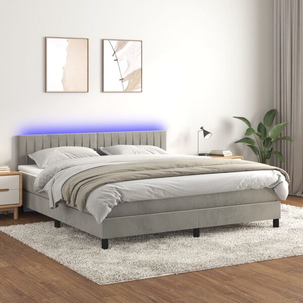 vidaXL Sommier &agrave; lattes de lit avec matelas LED Gris clair 160x200 cm