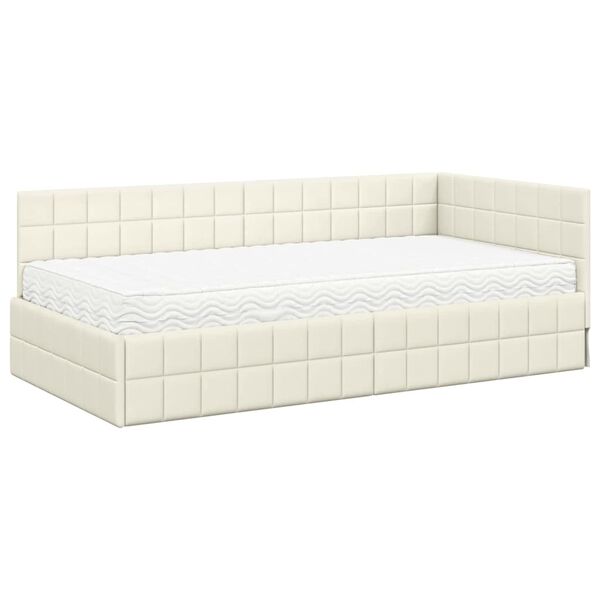 vidaXL Cadre de lit d'angle avec matelas 2 pcs Cr&egrave;me Velours