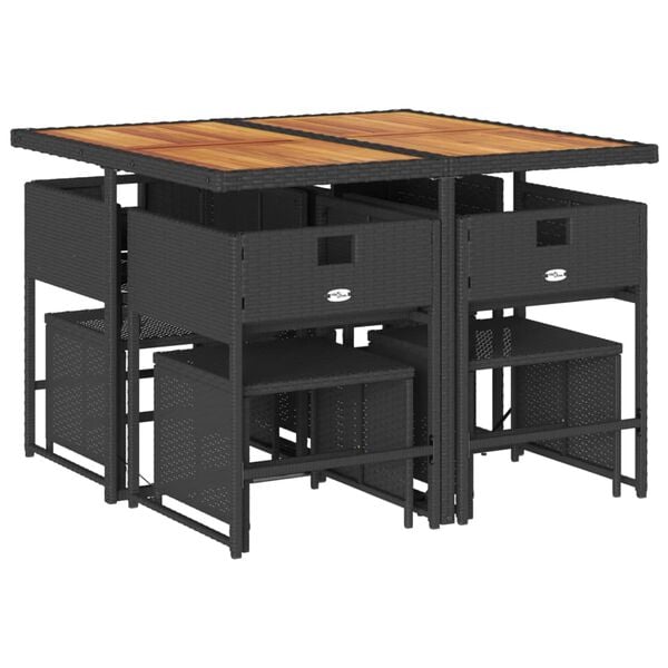 vidaXL Ensemble &agrave; manger de jardin 9pcs coussins noir r&eacute;sine tress&eacute;e