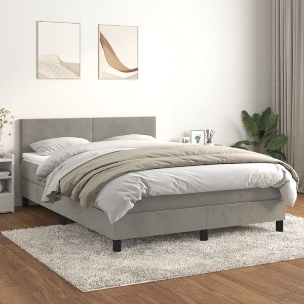 vidaXL Sommier &agrave; lattes de lit et matelas Gris clair 140x200cm Velours