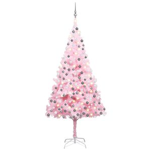 vidaXL Arbre de No&euml;l artificiel pr&eacute;-&eacute;clair&eacute; et boules rose 210 cm PVC