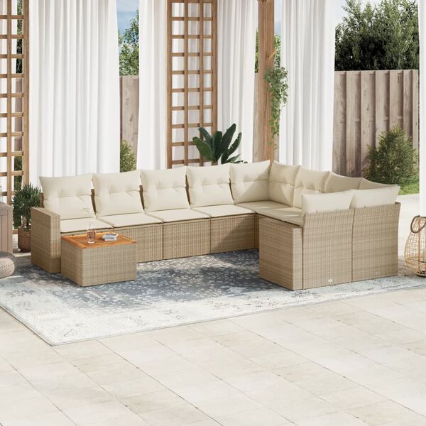 vidaXL Salon de jardin avec coussins 10 pcs beige r&eacute;sine tress&eacute;e