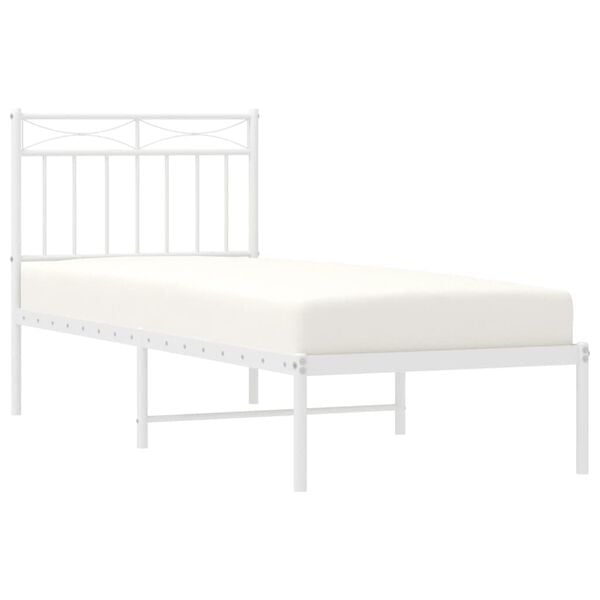 vidaXL Cadre de lit m&eacute;tal sans matelas avec t&ecirc;te de lit blanc 75x190cm