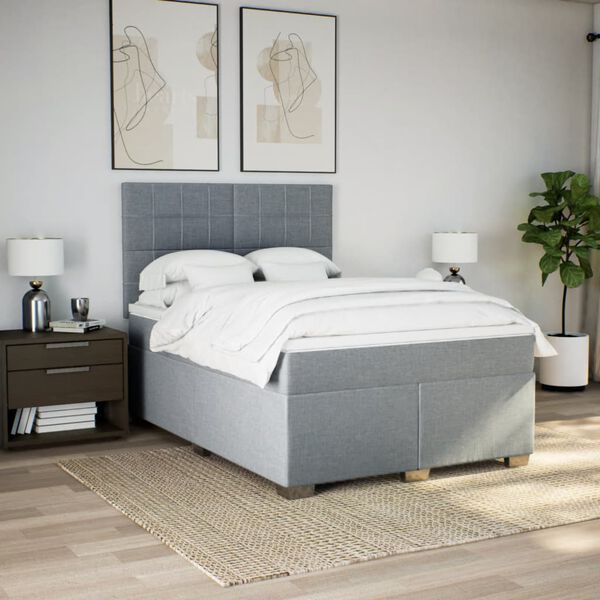 vidaXL Sommier &agrave; lattes de lit avec matelas Gris clair 140x200cm Tissu