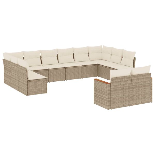 vidaXL Salon de jardin avec coussins 12 pcs beige r&eacute;sine tress&eacute;e