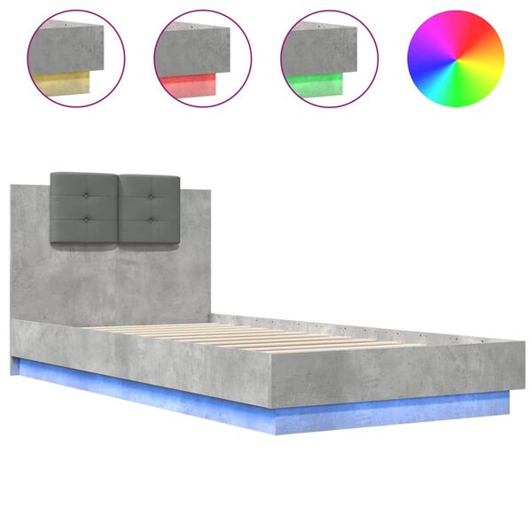 vidaXL Cadre de lit avec LED sans matelas gris b&eacute;ton 90x200 cm