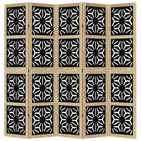 vidaXL Cloison de s&eacute;paration 5 panneaux marron noir paulownia massif