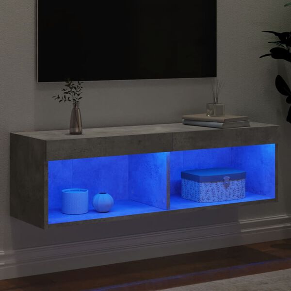 vidaXL Meuble TV avec lumi&egrave;res LED gris b&eacute;ton 100x30x30 cm