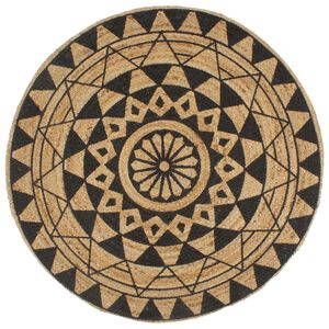 vidaXL Tapis fait &agrave; la main Jute avec imprim&eacute; noir 120 cm