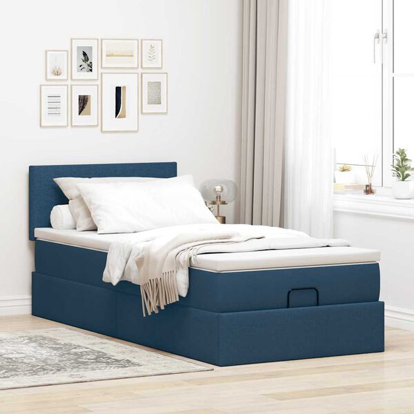 vidaXL Lit ottoman avec matelas et LED Bleu 90x200 cm Tissu