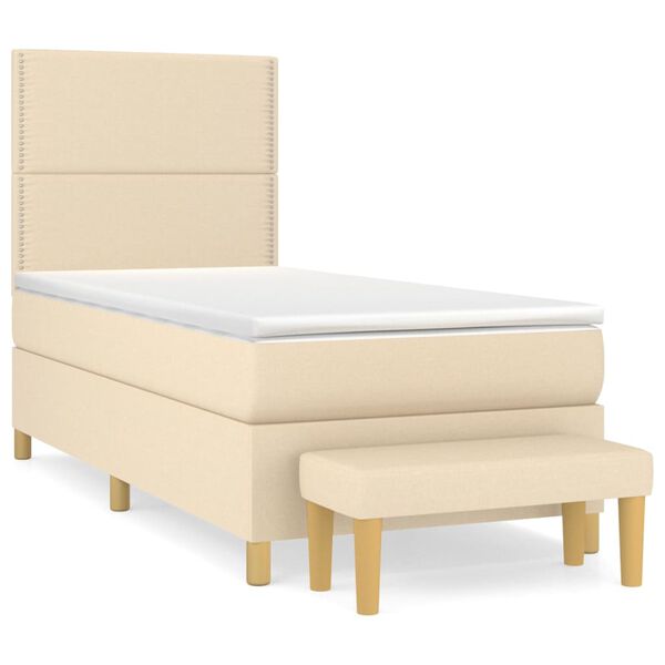 vidaXL Sommier &agrave; lattes de lit et matelas Cr&egrave;me 90x190 cm Tissu