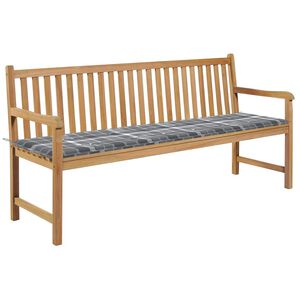 vidaXL Banc de jardin avec coussin &agrave; carreaux gris 175 cm Teck massif
