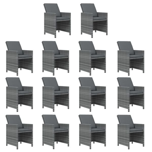 vidaXL Ensemble &agrave; manger de jardin coussins 19 pcs R&eacute;sine tress&eacute;e Gris