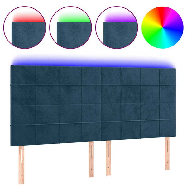 vidaXL T&ecirc;te de lit &agrave; LED Bleu fonc&eacute; 160x5x118/128 cm Velours