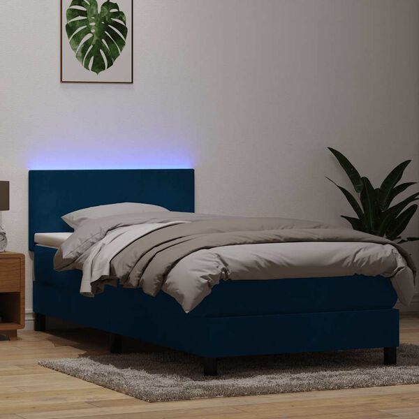 vidaXL Sommier &agrave; lattes de lit et matelas et LED bleu fonc&eacute; 100x220cm velours
