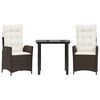 vidaXL Ensemble &agrave; manger de jardin 3 pcs et coussins marron poly rotin